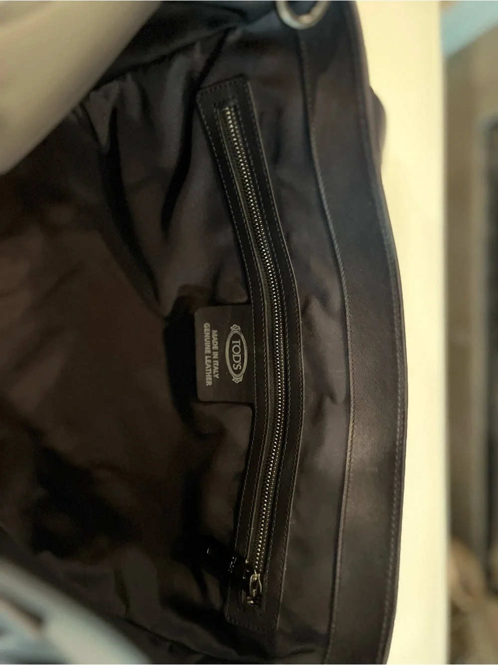 TOD'S Dark Navy Blue Leather Gommino Envelope Briefcase Messenger Bag NWOT